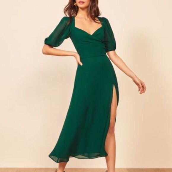 Reformation Wildflower Dress in Emerald Green | Sz 0 - Picture 2 of 5